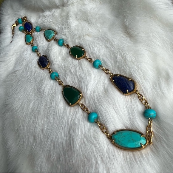 Carolee Lux Gemstone Estate Necklace Turquoise Lapis Chrysoprase 32” - Picture 4 of 7